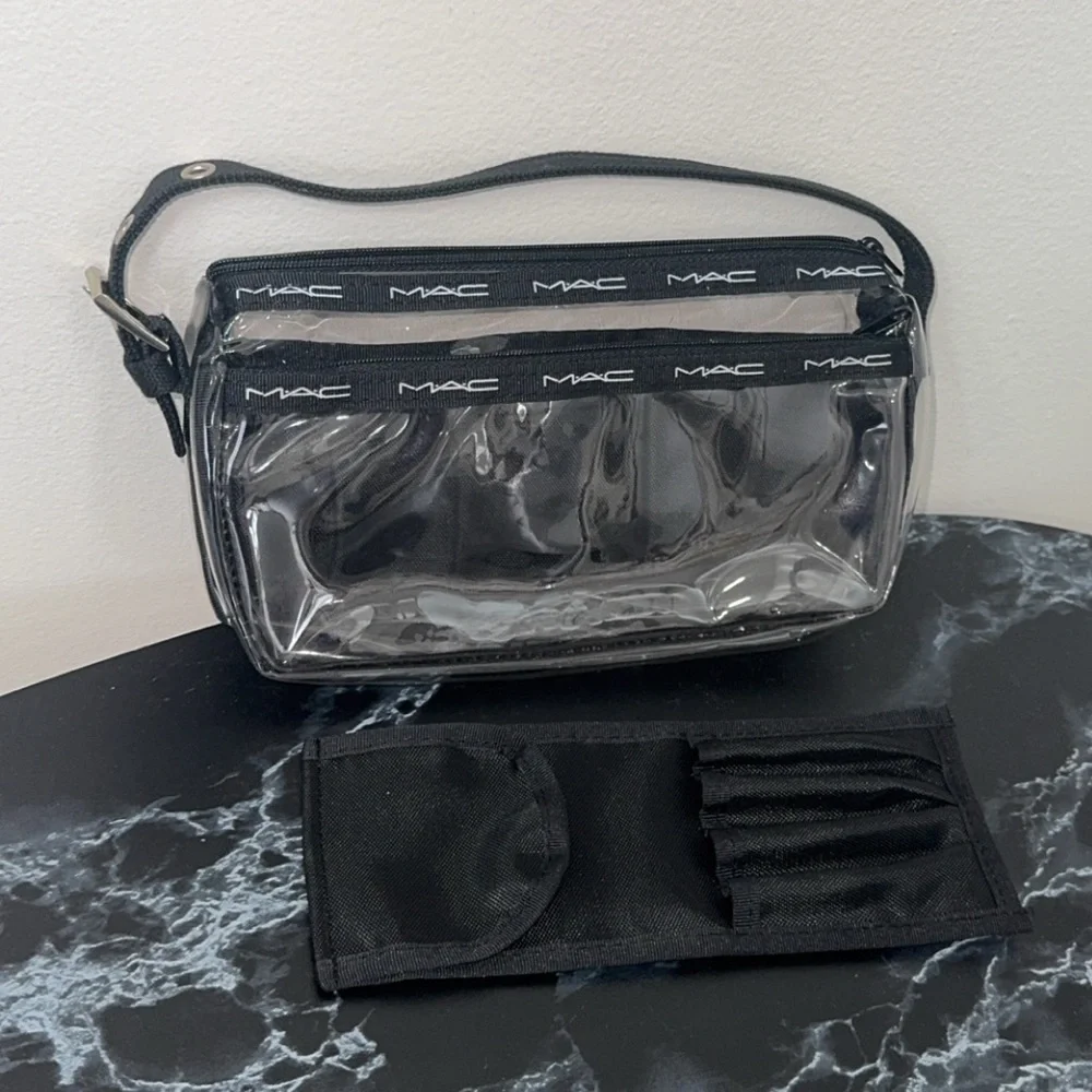 MAC Cosmetics Black and Transparent Makeup Bag Purse Set of 2 AUTHENTIC